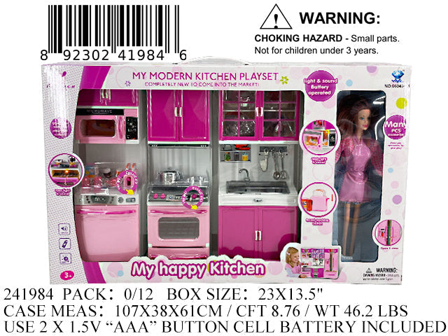 23X13.5X3"B/O 3PC IC MY HAPPY KITCHEN+DOLL