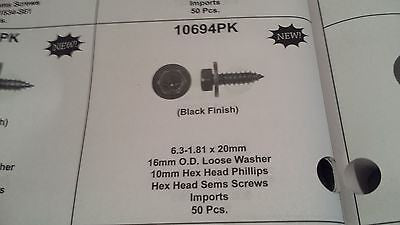 50 pack 6.3 - 1.81 X 20mm 16mm OD loose Washer 10mm Hex head Black Finish