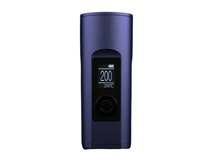Front view of the blue Arizer Solo II Portable Vaporizer, showcasing its sleek, cylindrical design and minimalist aesthetic.
