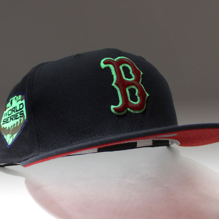 Boston Red Sox 2018 World Series New Era 59Fifty Fitted Hat (Glow in the Dark Navy Red Under Brim)