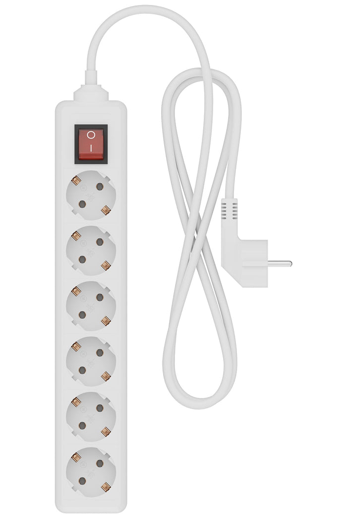Calex Receptacle - 6-way - Switch - White - 1.4m cable