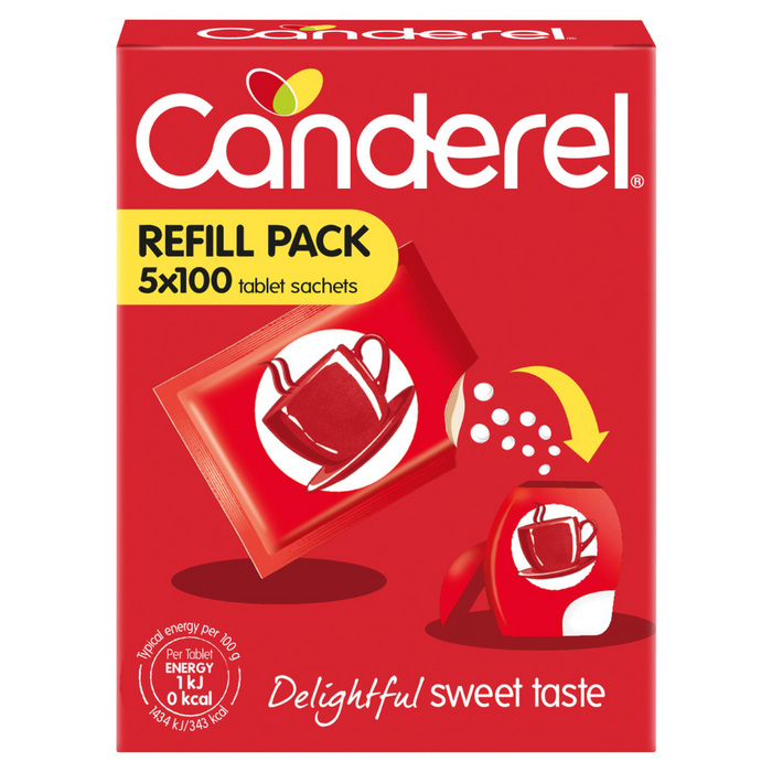Canderel Low Calorie Sweetener Refill Pack Tablet Sachets 5*100 (T)