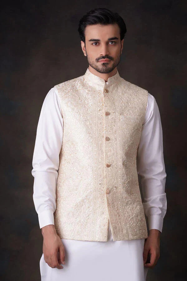 Classic Cream and Gold Embroidered Waistcoat.
