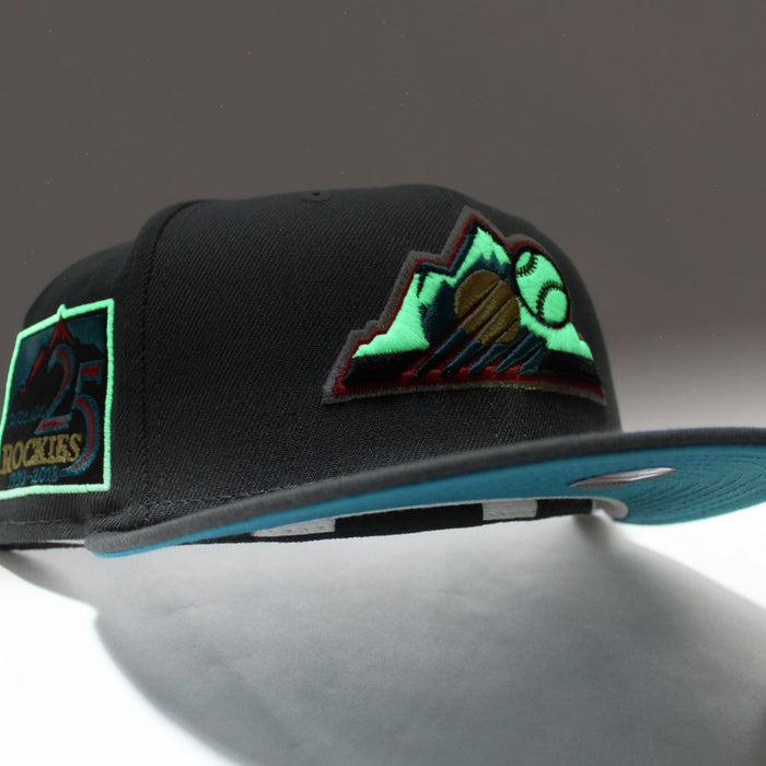 Colorado Rockies 25th Anniversary New Era 59Fifty Fitted Hat (Glow in the Dark Gray Turquoise Under Brim)