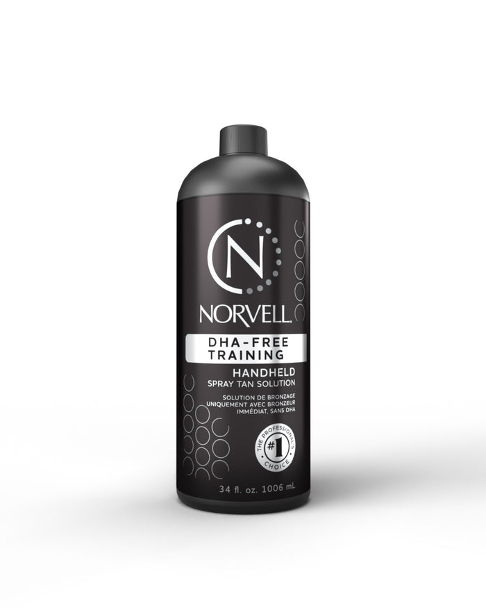 Norvell DHA-free handheld spray tan solution bottle on a white background