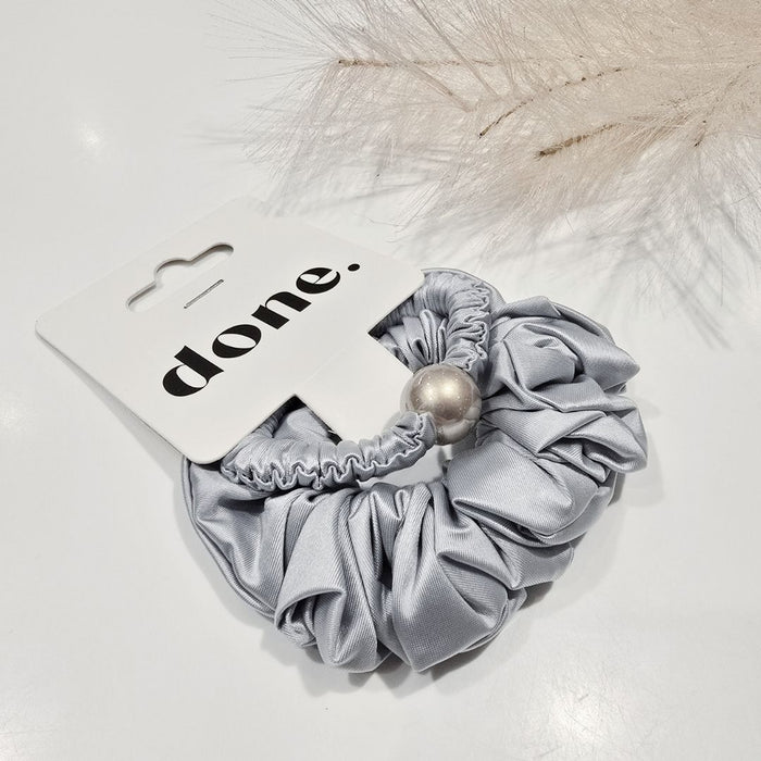 Done Scrunchie Pearl Accent 2 piece Satin Pale Blue/Grey