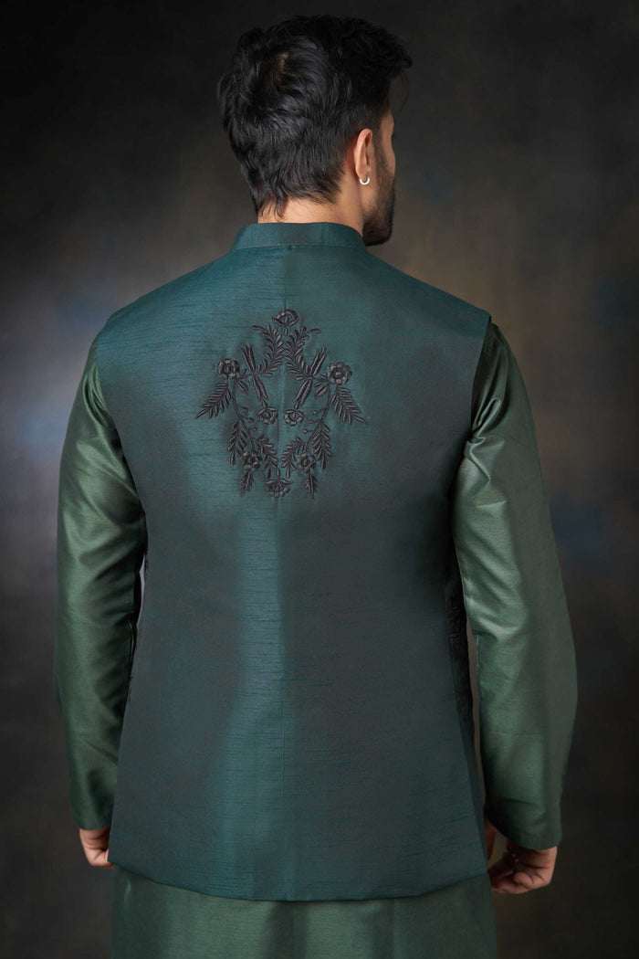 Emerald Green Handcrafted Embroidered Waistcoat