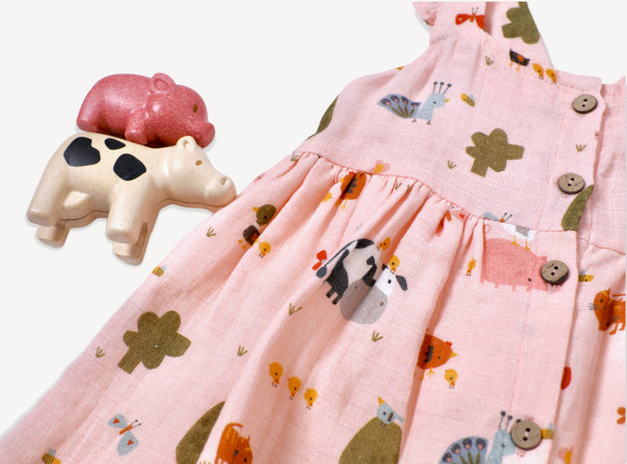 Organic Farm Ruffled Sleeveless Button Front Dress for Baby Girls