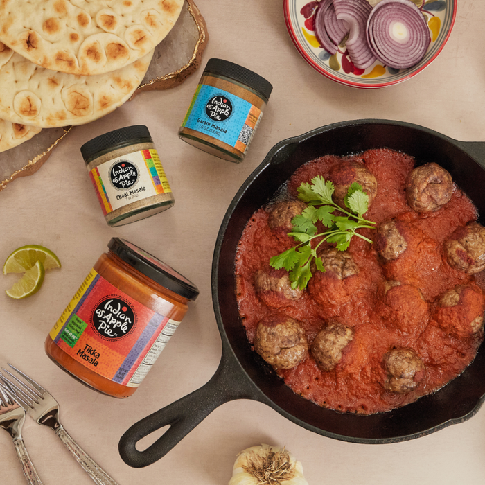 indian as apple pie spices and tikka masala sauce with meatballs