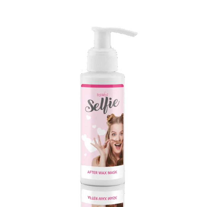 W390D Italwax100ml Selfie Post-wax Lotion for Face application | Bottle of 'Selfie' post-wax mask with a pump on a white background