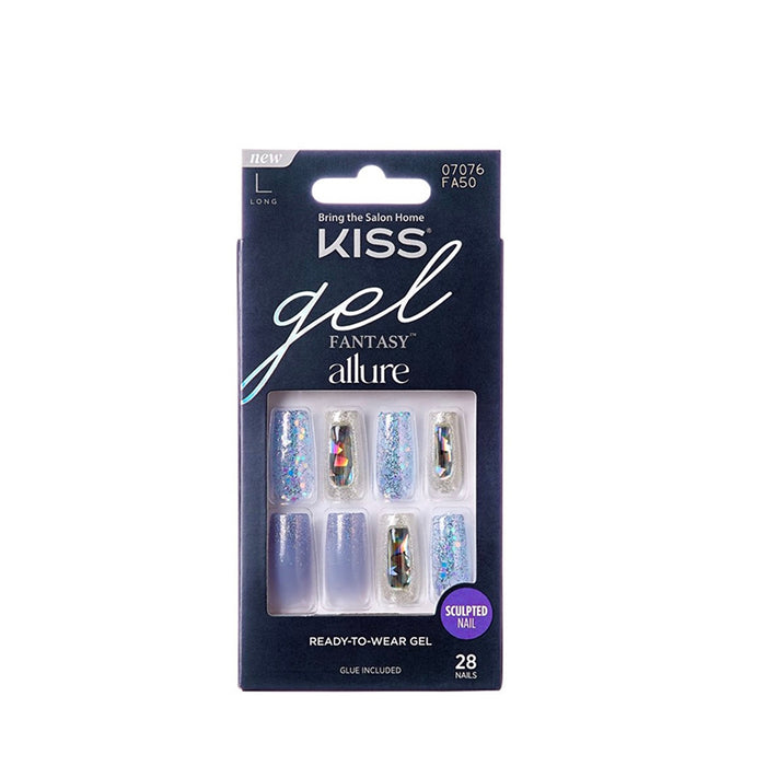 Kiss Gel Fantasy Allure press on nails IVY BEAUTY by KISS long iridescent lavender holographic gel manicure 28 nail set