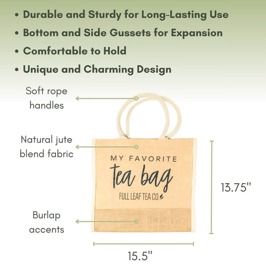 An Infographic description for "My Favorite Tea Bag" Tote Bag.