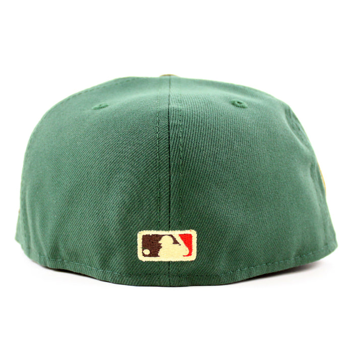 New York Mets Skyline inside Ball New Era 59Fifty Fitted Hat (MOUNTAIN PINE GREEN WALNUT PINOT RED Under Brim)