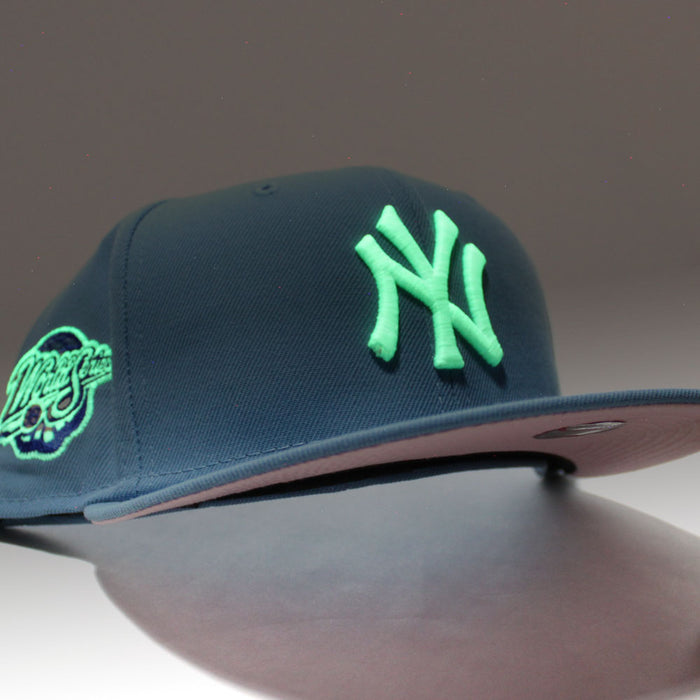 New York Yankees 1998 World Series New Era 59Fifty Fitted Hat (Glow in the Dark Sky Blue Pink Under Brim)