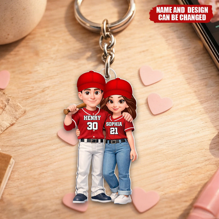 Personalized I'll Always Be Your Biggest Fan Baseball Couple Keychain With Names & Design & Number | Romantic Valentine's Day Gift For Husband Wife
