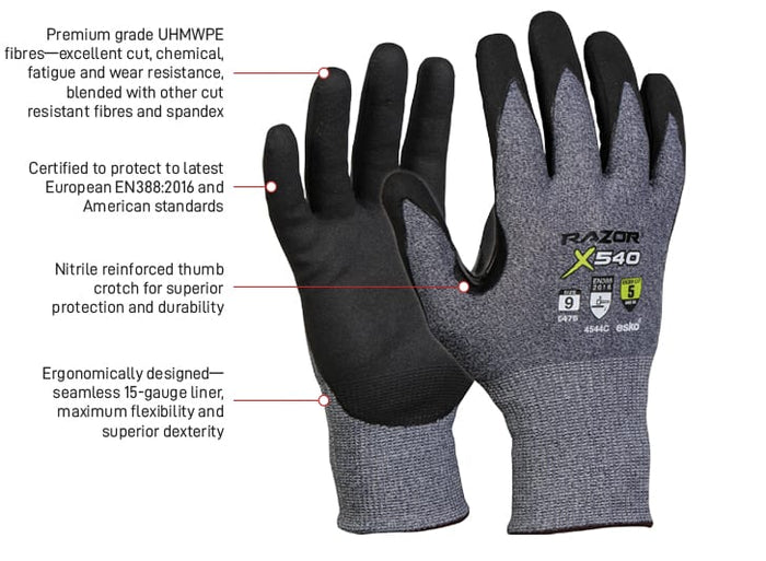 Razor X540 Cut Level 5 Cut Resistant Glove | Single Pair