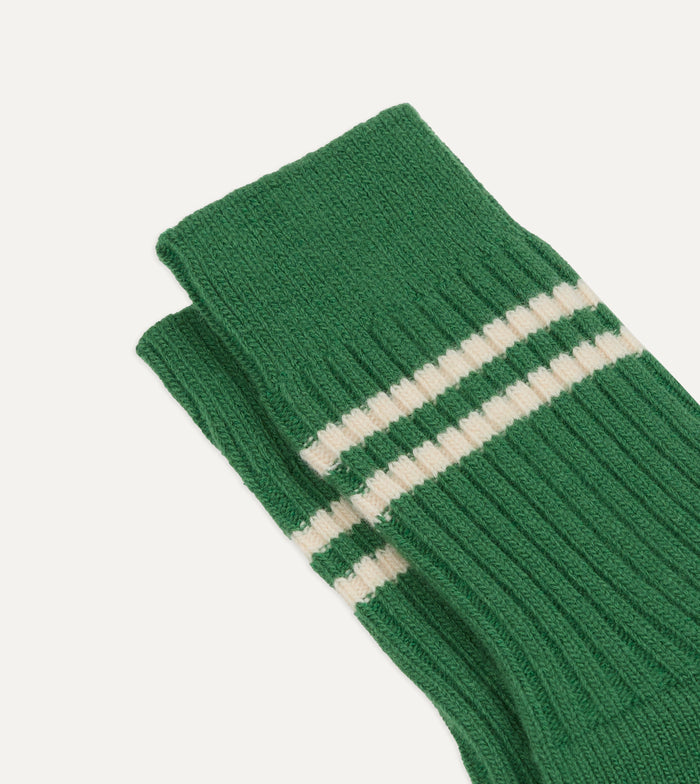 RoToTo Green and Ecru Merino Lambswool Stripe Socks