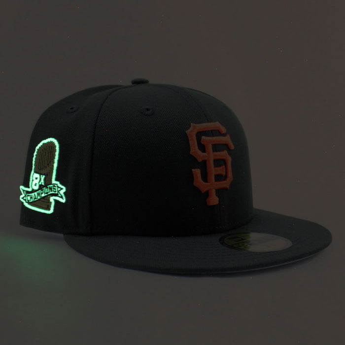 San Francisco Giants 8X Championships New Era 59Fifty Fitted Hat (Glow in The Dark Black Gray Under Brim)