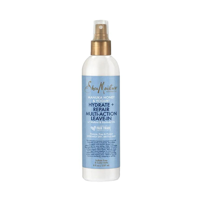 Shea Moisture Manuka Honey Leave-In Conditioner in spray bottle for hydrating and repairing dry hair