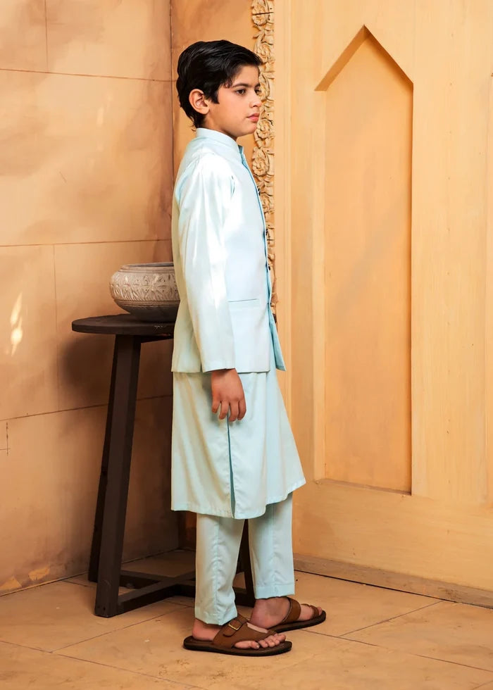 Sky Blue Kurta Trouser with Waistcoat