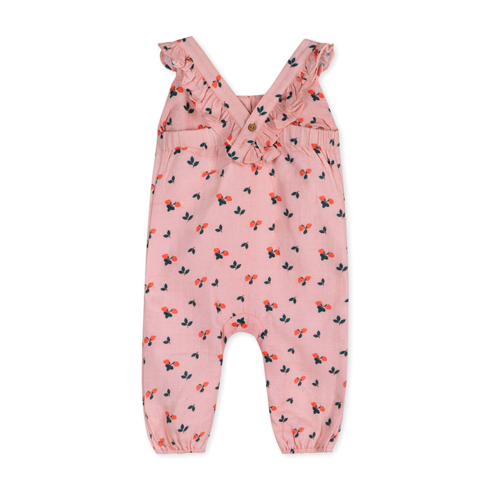 Strawberry Ruffled Baby Jumpsuit Back (Organic Muslin)