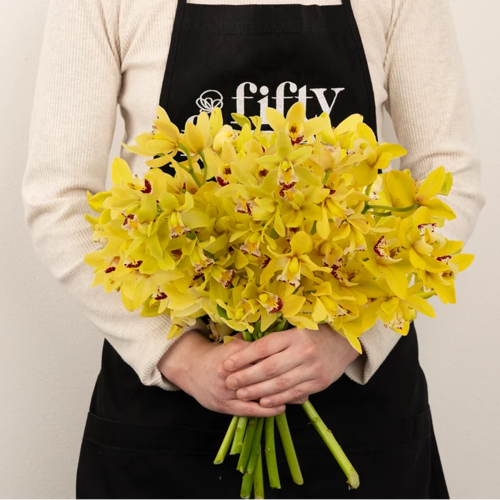 Sunny Yellow Mini Cymbidium Orchids Apron - Image