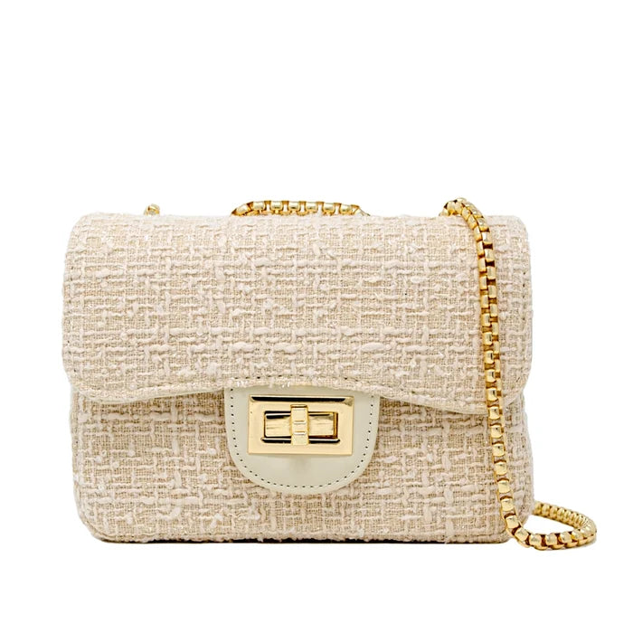 Tiny Treats Classic Large Tweed Handbag-Cream