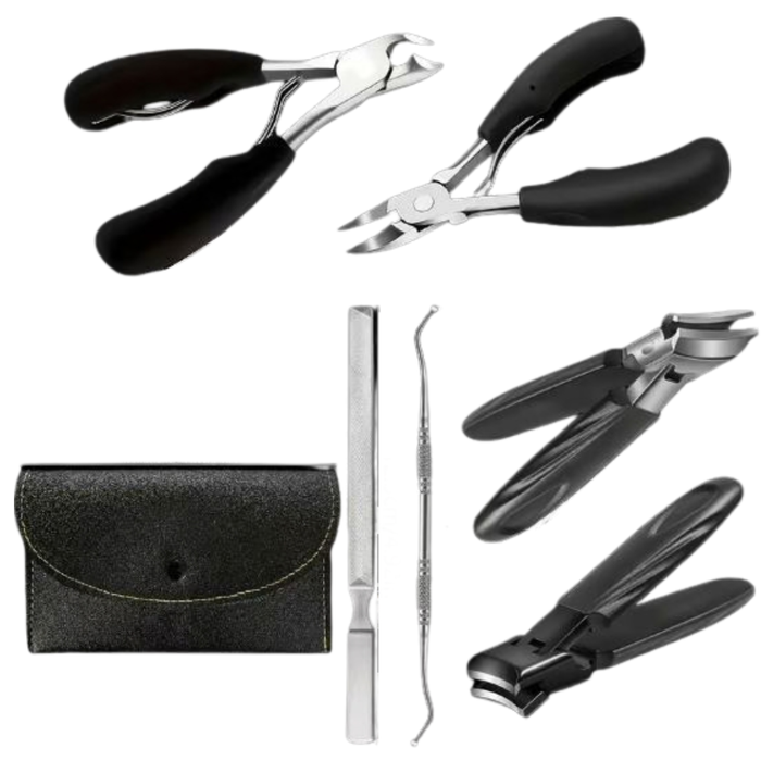 P010B Pedicure Ingrown Toenail Clippers and Care Set | Set of nail care tools including cuticle nippers, scissors, and a case on a white background