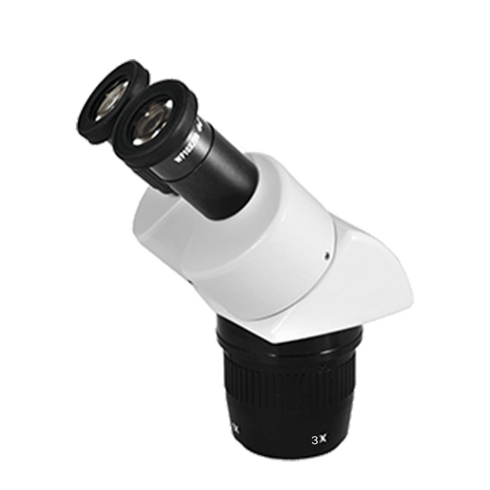 10X/30X Dual Power Stereo Microscope Head, Binocular, Focusable Eyepiece, SKU FS05031221, three quarter front view