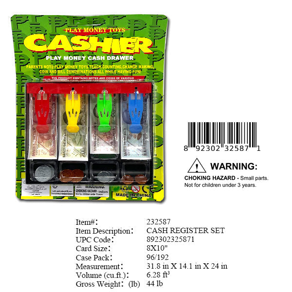 10X8"CASH REGISTER+SPANISH PLAY MONEY SET