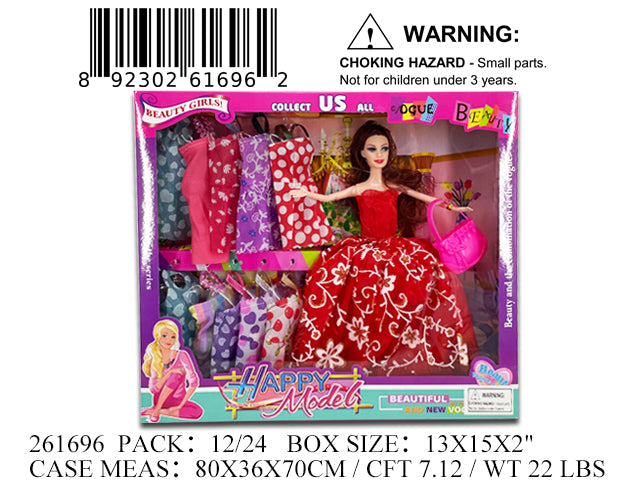 15X13X2"11"HAPPY MODEL GIRL DOLL+10 DRESSES WBX