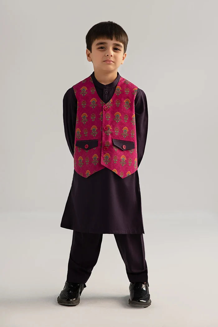 3 Piece Printed Blended Suit