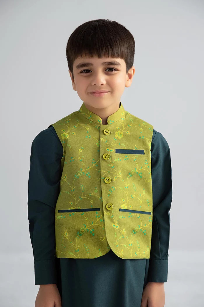 3 Piece Printed Blended Suit