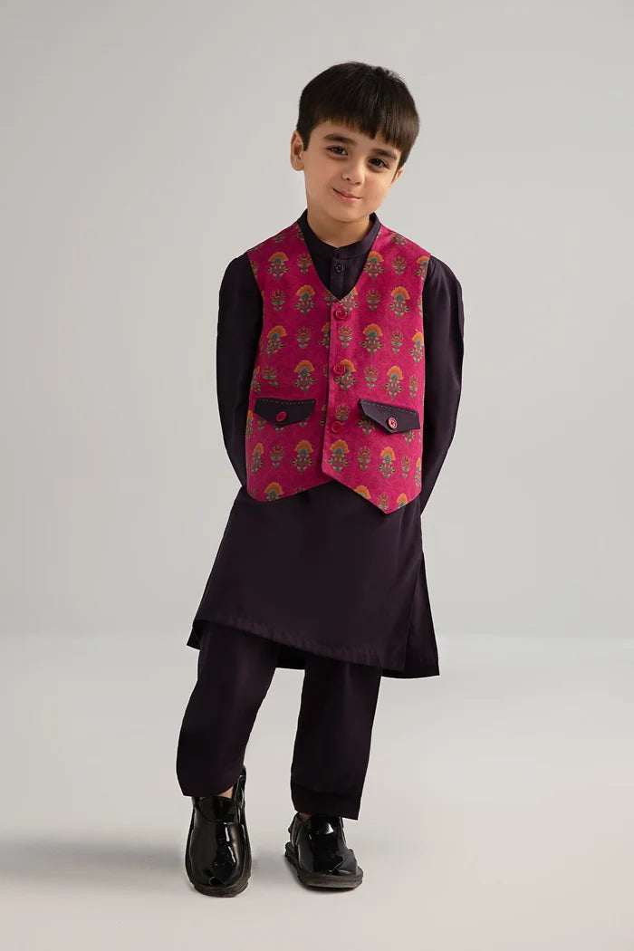 3 Piece Printed Blended Suit