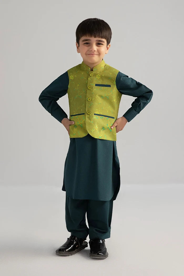 3 Piece Printed Blended Suit