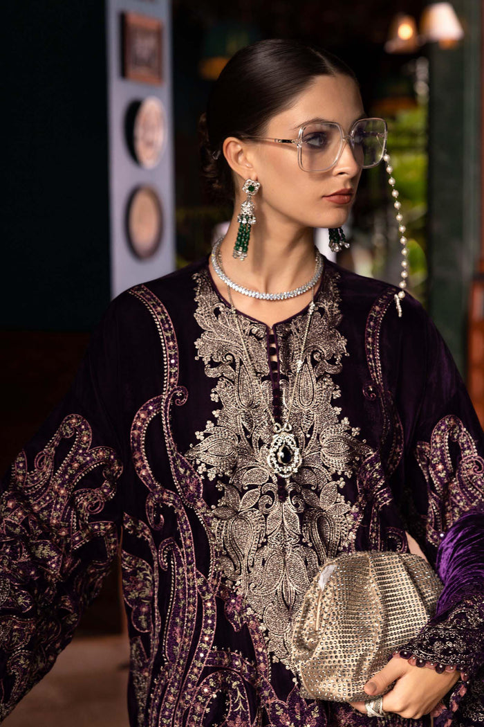 3 Piece Unstitched Embroidered Velvet Suit WL-1311-Purple