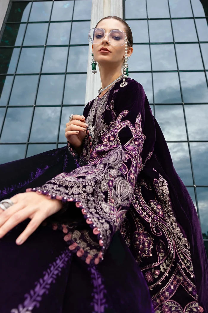 3 Piece Unstitched Embroidered Velvet Suit WL-1311-Purple