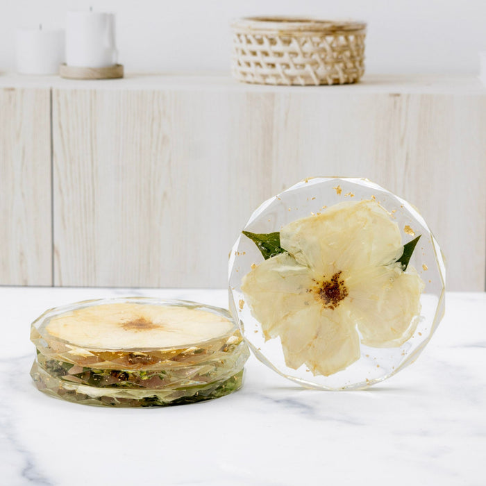 Set of 4 pressed flower diamond coasters