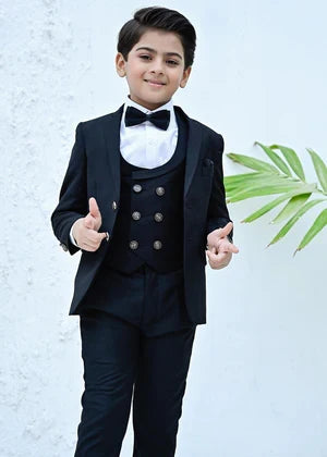 5pcs Black suit (Coat+Waistcoat+Pant+Shirt+Bow)