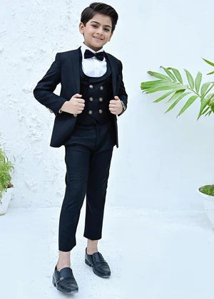 5pcs Black suit (Coat+Waistcoat+Pant+Shirt+Bow)