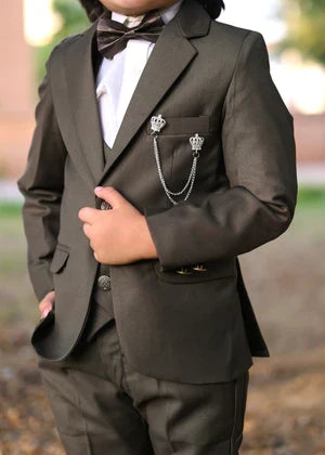 5pcs Drak Grey suit (Coat+Pant+waistcoat+Shirt+Bow)