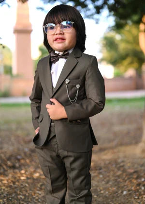 5pcs Drak Grey suit (Coat+Pant+waistcoat+Shirt+Bow)