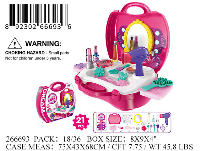 9X8X4"DREAM FASHION BEAUTY PLAY SET+CARRY CASE