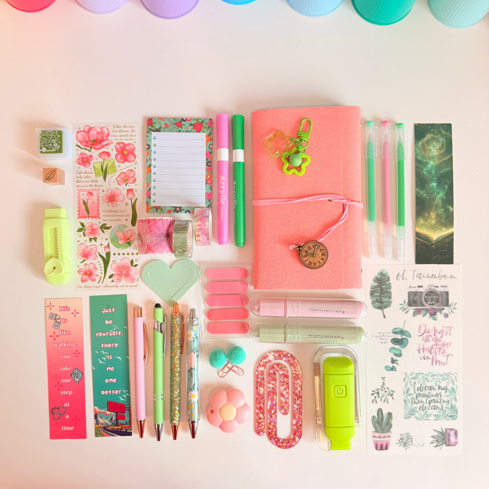 Pastel Pink & Mint Stationery Gift Box | Journal, Pens, Highlighters & Cute Accessories