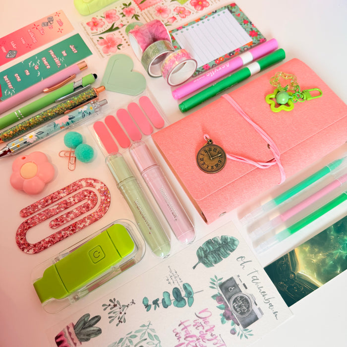 Pastel Pink & Mint Stationery Gift Box | Journal, Pens, Highlighters & Cute Accessories