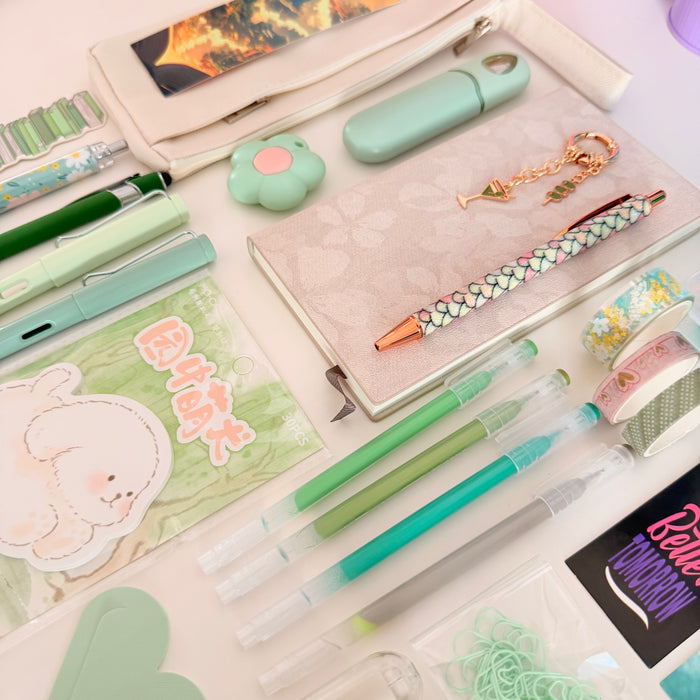Beige & Green Aesthetic Stationery Gift Set – Notebook, Pens & Desk Essentials
