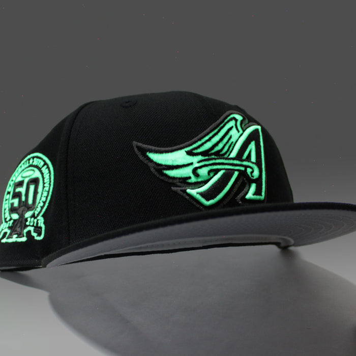Anaheim Angels 50th Anniversary New Era 59Fifty Fitted Hat (GITD Black Grey Under Brim)