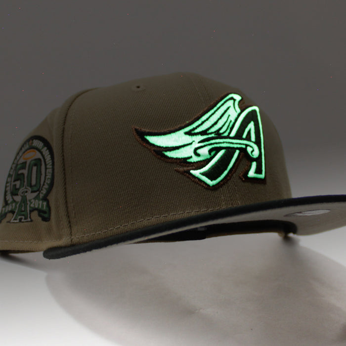 Anaheim Angels 50th Anniversary New Era 59Fifty Fitted Hat (GITD Khaki Black Stone Under Brim)