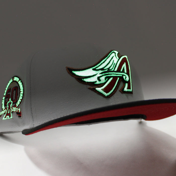 Anaheim Angels 50th Anniversary New Era 59Fifty Fitted Hat (GITD White Black Red Under Brim)