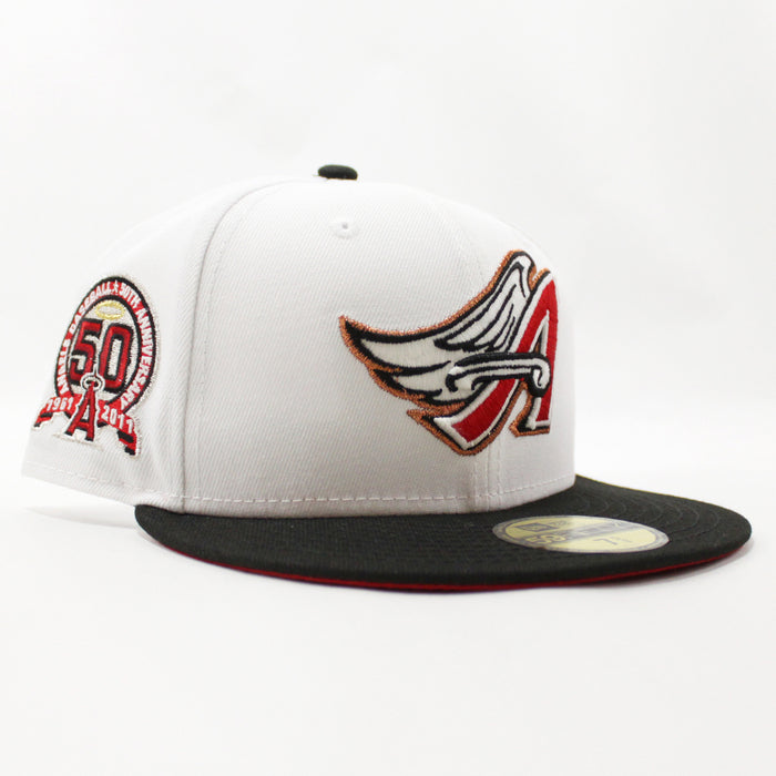 Anaheim Angels 50th Anniversary New Era 59Fifty Fitted Hat (GITD White Black Red Under Brim)